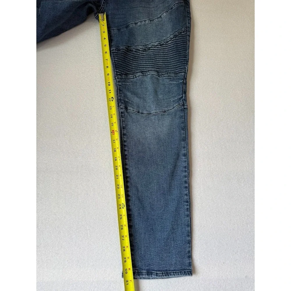 True Religion Rocco Moto Jeans Men 40 Blue Relaxed Skinny Stretch Biker Denim
